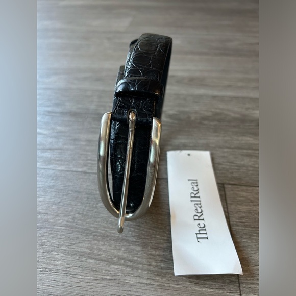 Vintage Ibel Genuine Leather Made in Italy Black Belt Silver Hardware S Luxury - Picture 7 of 13